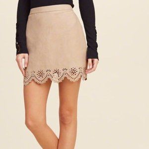 Tan Suede Mini Skirt with Laser Cut Lace Hem